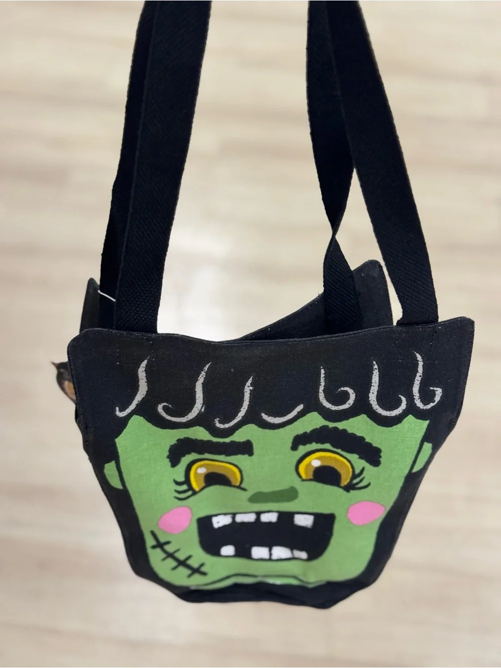 Novelty Frankenstein Face Black treat Bag - Green